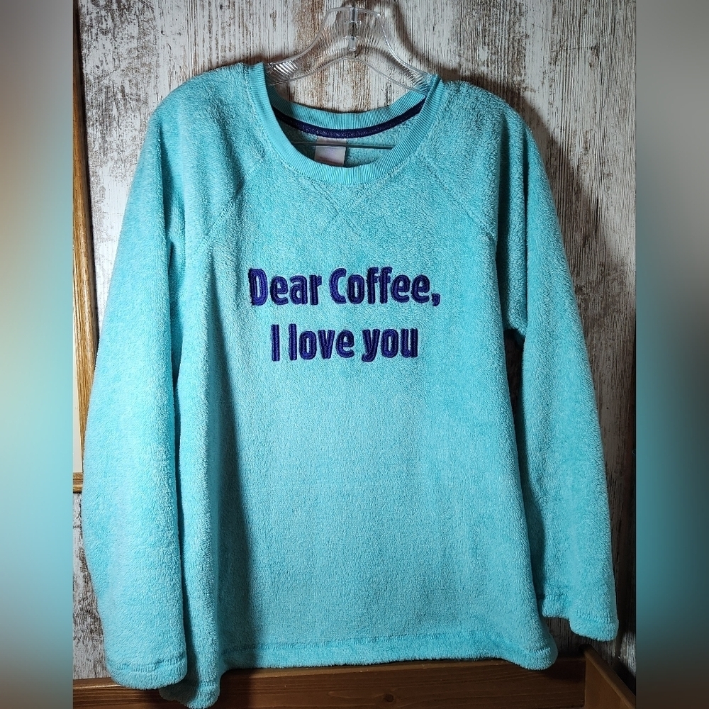 Secret Treasures Turquoise Blue Pajama Top Dear Coffee I Love You Super Soft